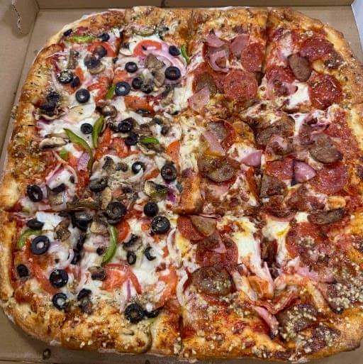 Pizza with four different toppings