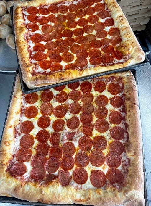 Sicilian square pepperoni pizzas